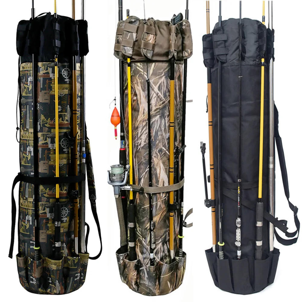 Description Picture 2 of itemCylinder Fishing Rod Reel Storage Bag, Oxford Cloth, Tackle Bag, Outdoor Travel, Sea Fishing Gear, Shoulder Carrying Backpack