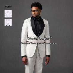 White Floral Suits Men For Wedding Black Shawl Lapel Blazer Pants 2 Pieces Groom Wear Tuxedo Tailor-Made Banquet Prom Party Gown