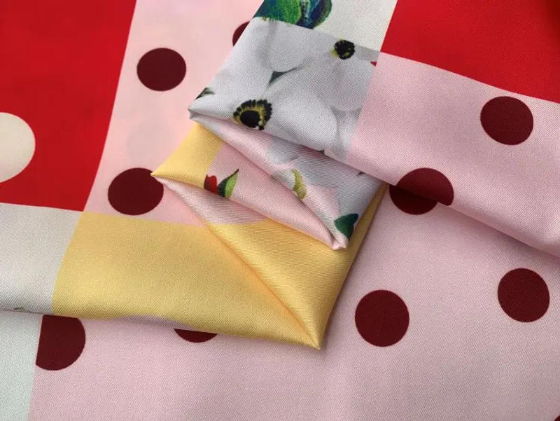 Description Picture 5 of itemLuxury Brand Digital Printed Flower Polka Dots Pattern Stretch Satin Twill Fabric Fabrics Dress DIY Sewing Skirt Shirt Material