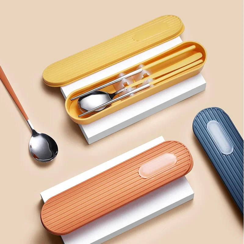 Description Picture 5 of item3PCS/Set 304 Stainless Steel Dinnerware Cutlery Spoon Fork Chopsticks Set With Box Holder Portable Kitchen Accessories