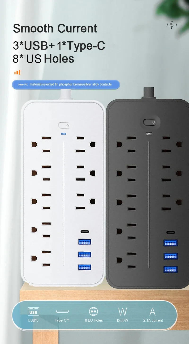 Description Picture 4 of itemUS Outlets Power Strip Multitap Socket AC110V Extension Cord Electrical with USB Type C Fast Charging WITH Overload Protection