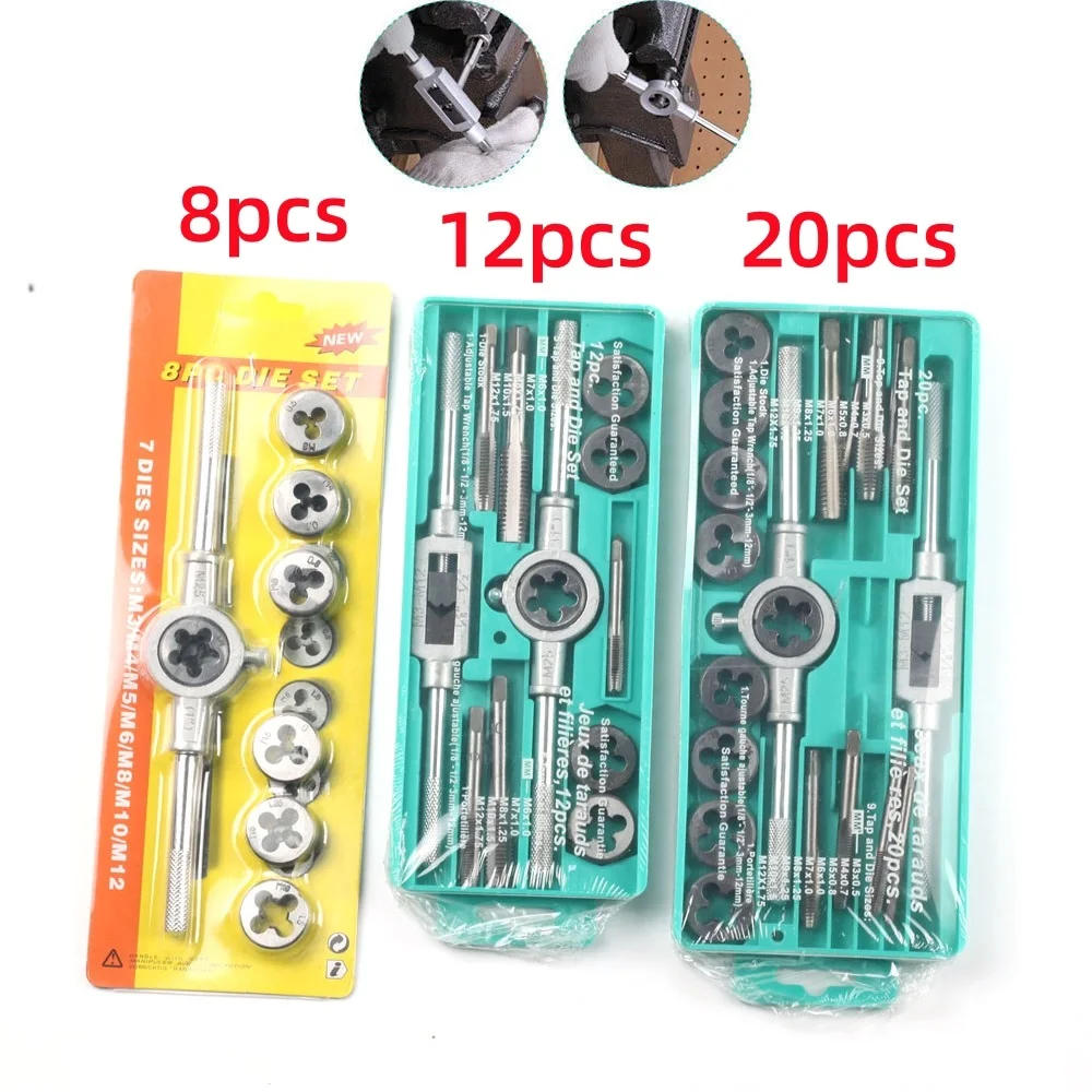 Description Picture 2 of itemMultifunction Tap and Die Set 8/12/20Pcs M3-M12Metric Screw Thread Plugs Hand Screw Taps Straight Taper Tapping and Thread Tools