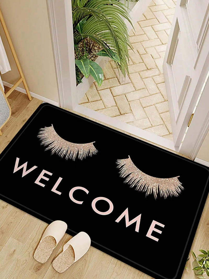 Description Picture 5 of item1pc Pink Eye Print Letter Graphic Mat Modern Polyester Absorbent Floor Mat For Household Home Decorative Entrance Door Rmats