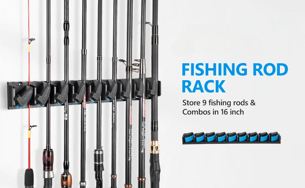 Description Picture 2 of itemVertical Wall Mounted Fishing Rod Holder  Pole Rack Holds Up to 9 Rods or Combos
