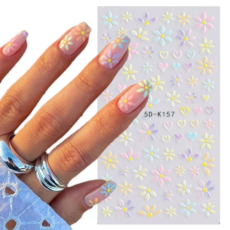 Description Picture 2 of item5D Nail Stickers Flowers Heart 3D Embossed Nail Art Decals Spring Cute Bear Rabbit Sliders Decorations Manicure Accessories