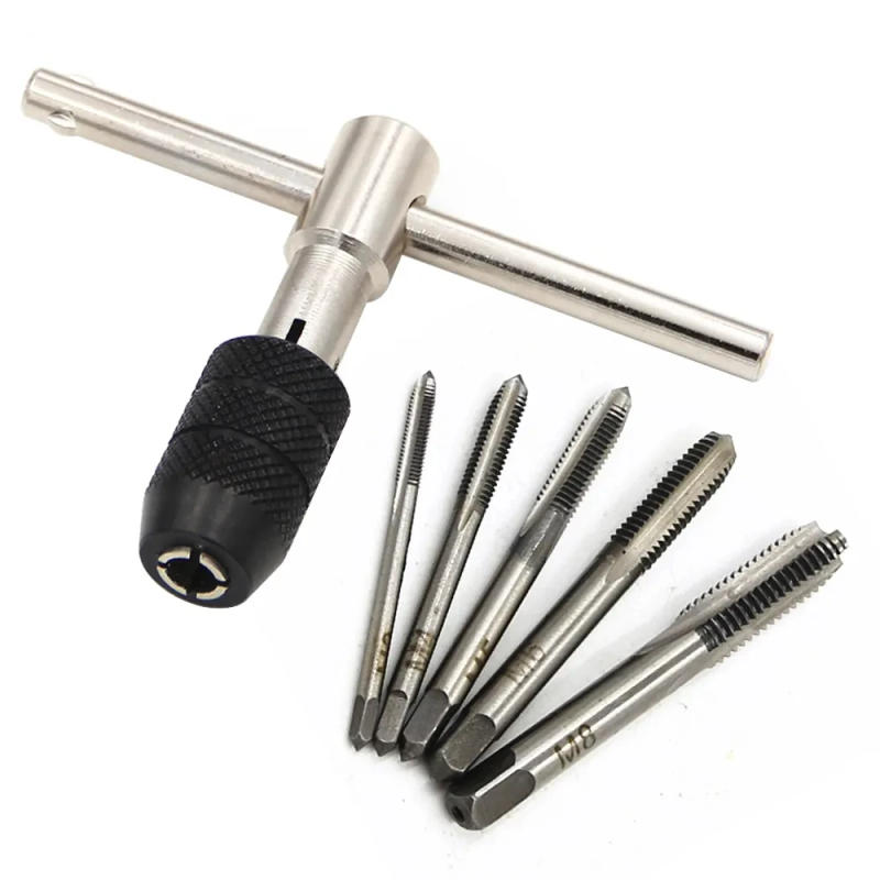 Description Picture 3 of itemAdjustable T-type Ratchet Tap Wrench One-piece Easy T-Tap 3mm to 8mm Hand Tap Wrench Thread Tapping Tool Set M3 To M8