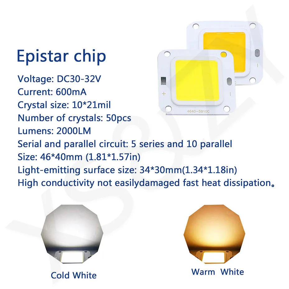 Description Picture 3 of item5pcs High Power 600mA LED COB Chips 20W DC30-32V Light Beads SMD DIY For LED Bulb Cold WarmWhite FloodLight Spotlight  Portable