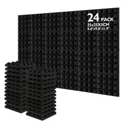 24Pcs 25x25x5cm Acoustic Foam Insulation Sound Absorbing Treatment Home Wall Panel Sound Proof Panels for Recording Studio