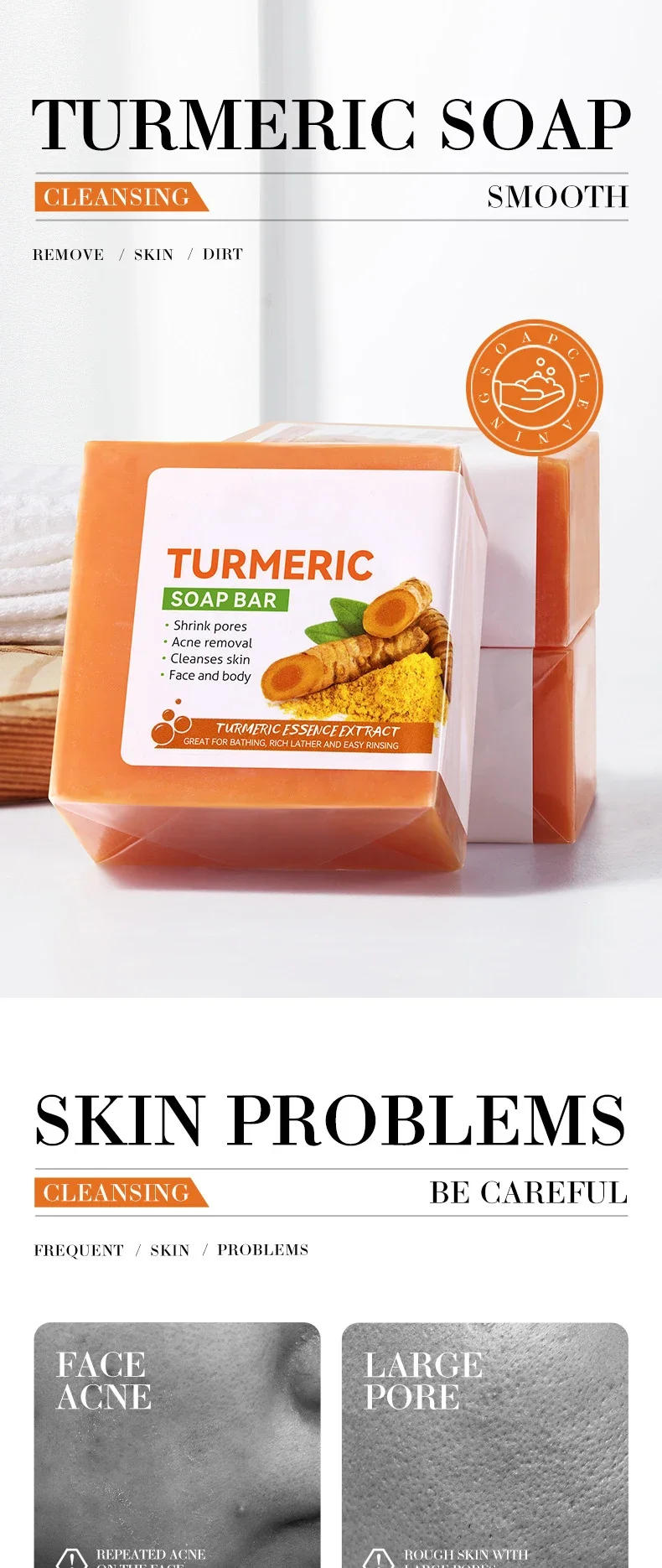 Description Picture 2 of itemHand Made Turmeric Soap Body Cleaning Lightening Dark Underarm Leg Body Cleansers Brightening Face Soap Tender Skin Care Beauty