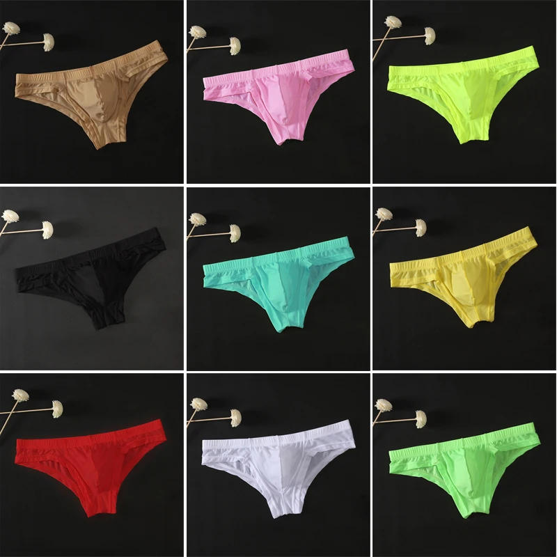 Description Picture 3 of itemHot Men's Sexy Ice Silk Skinny Briefs Comfy Breathable Low-Waist Underwear Men Ice Silk Breathable Low-waist Underwear