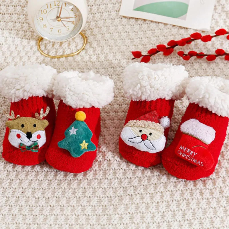 Description Picture 6 of itemCute Lamb wool Christmas Baby Socks Anti Slip Thicken Newborn Floor Sock Middle Tube Santa Claus New Year Toddler Socks Kids