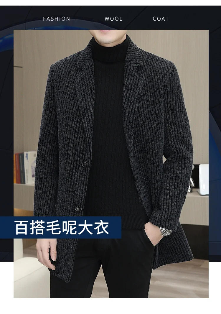 Description Picture 6 of itemNew Business Casual Italian-style Fashion Host Travel Plus Cotton Thickened Mid-length Wool Coat with All Casual Men's Coats