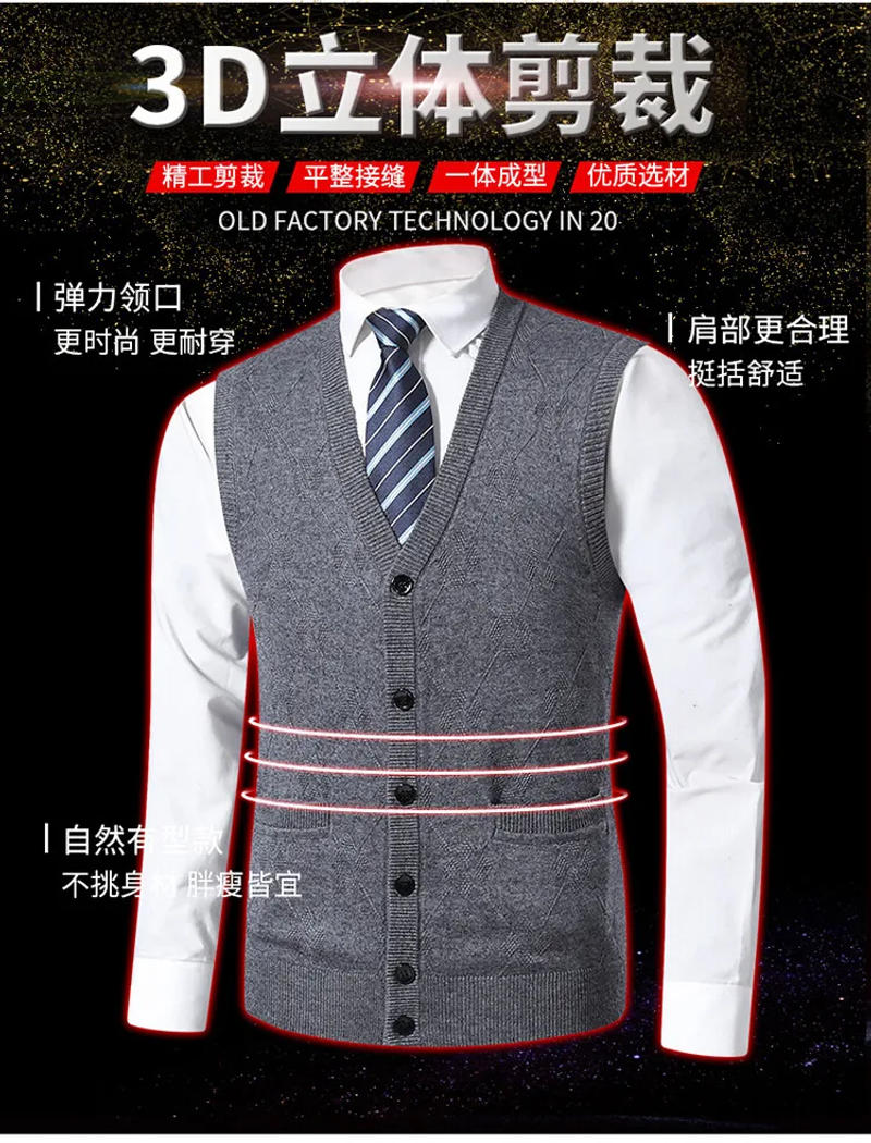 Description Picture 3 of itemKnitted Father's Man Single Breasted Sleeveless Sweater Cardigan Men Wool Coats Vest