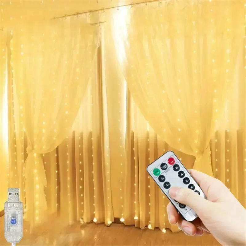Description Picture 6 of item3M LED Curtain Garland Fairy String Lights Christmas Holiday Party Wedding Decoration USB Remote 8 Modes Waterfall Lighting