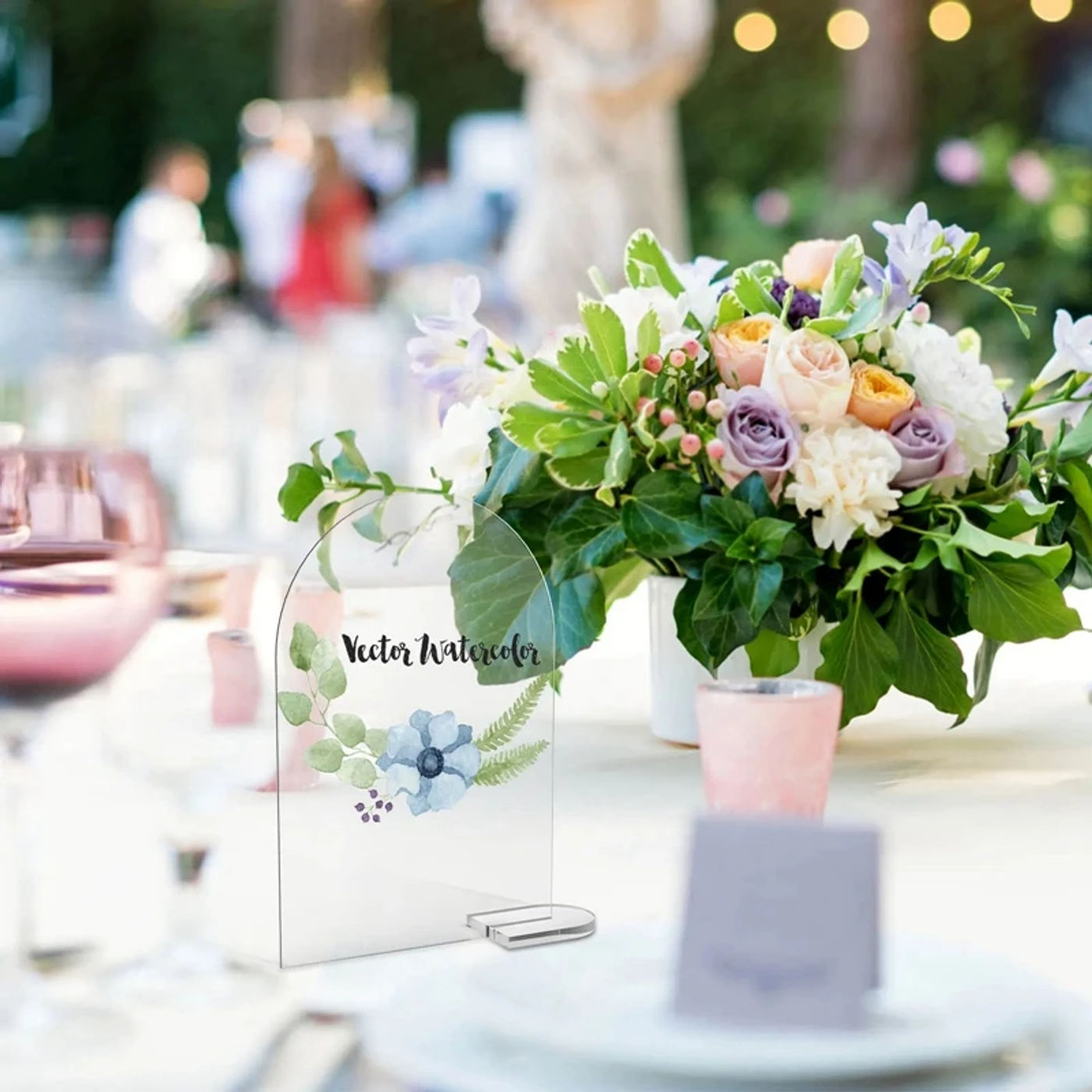 Description Picture 5 of item10/20Pcs Clear Acrylic Sign Arch with Stand Blank Guest Name Tags Wedding Table Number Holder Decoration Supplies DIY Place Card