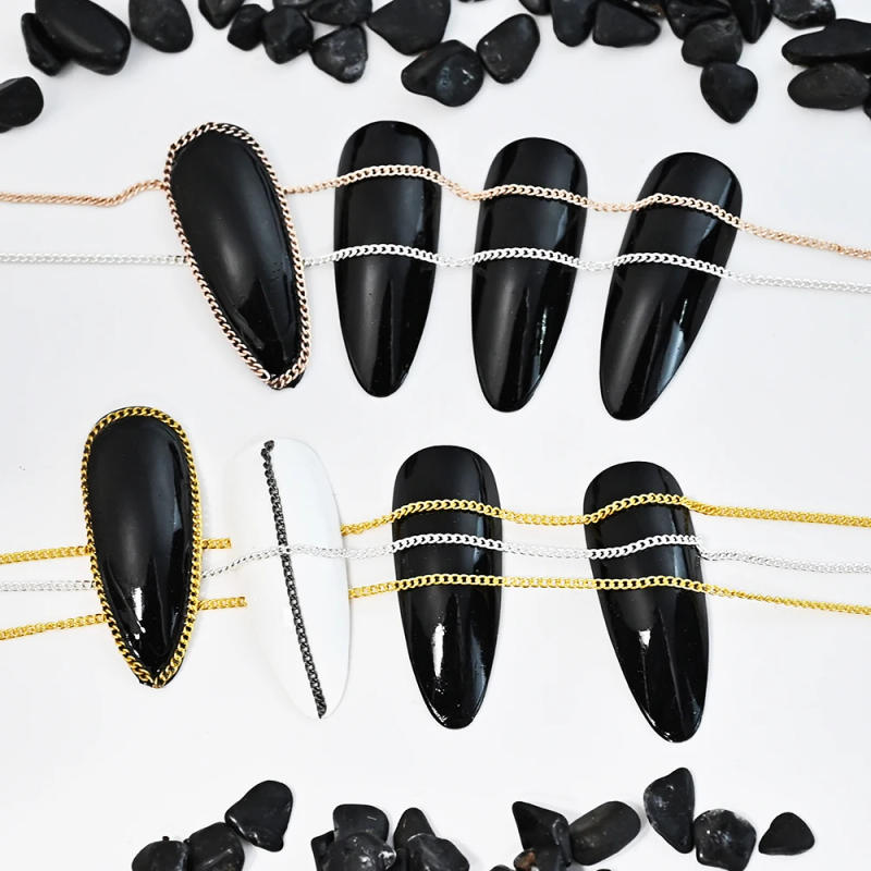 Description Picture 4 of item100cm Gold Silver Metal Chains Nail Charms 3D Nail Art Decorations Rose gold/Black Punk Chain Nail Art Rhinestones DIY Jewelry