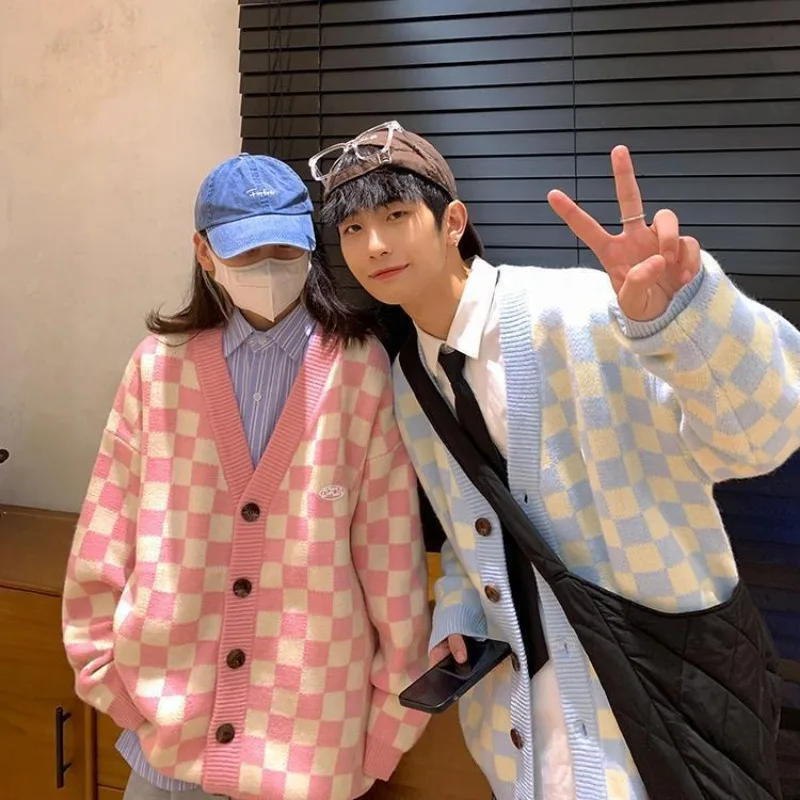 Description Picture 4 of itemJapanese Sweater Men Korean 2024 New Fashion High Street Hip Hop Checkerboard Plaid Advanced Simple Couple Wear Casual Loose Top