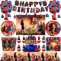 Descendants The Rise of Red Birthday Disposable Plate Cup Balloon Cake Topper Backdrop Party Supplies Baby Shower Decoration