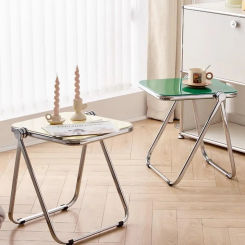 Acrylic Table and Chair Set Folding Bedroom Study Desk Transparent Simple Leisure Chairs for Balcony with Backrest Office Tables