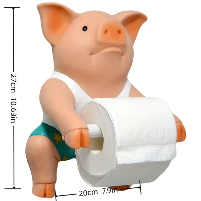 Description Picture 6 of item1pc Piggy Toilet Paper Holder, Cartoon Bathroom Tissue Roll Dispenser, Rustic Farmhouse Decor, Plastic Wall Mount/Free Standing