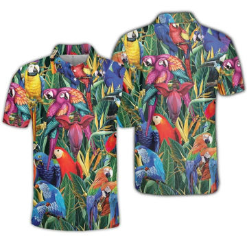 Summer Hawaiian 3D Printed Golf Polo Shirts For Men Clothes Fashion Bird Parrot POLO Shirt Vacation Women Short Sleeve Boy Tops