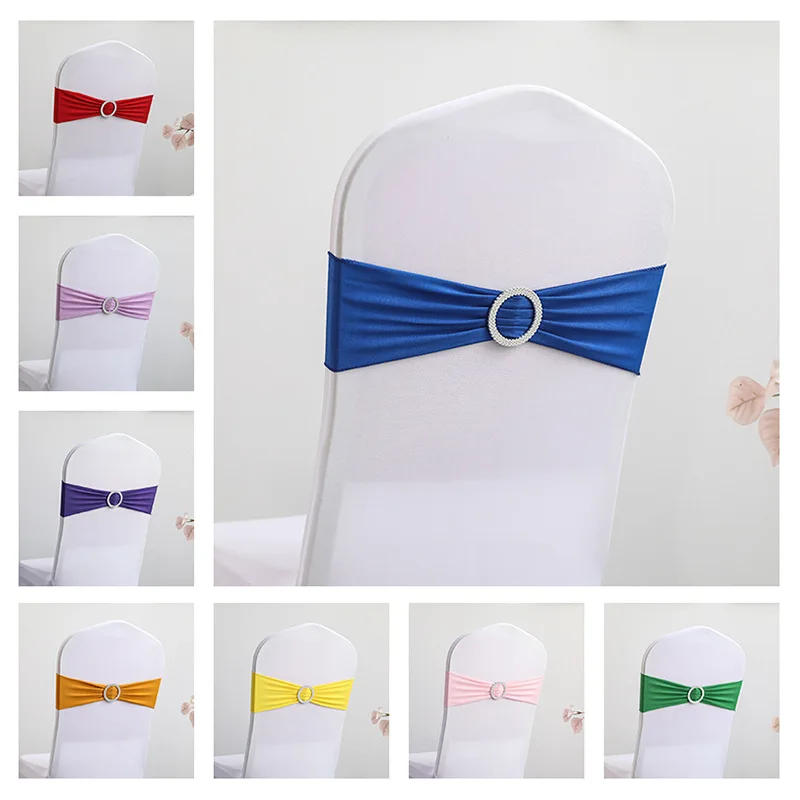 Description Picture 3 of item100/50/10pcs Elastic Chair Knot Wedding Decoration Buckle Sashes Back Cover Mariage Hotel Home Seat Elegant Modern Ribbon Decors