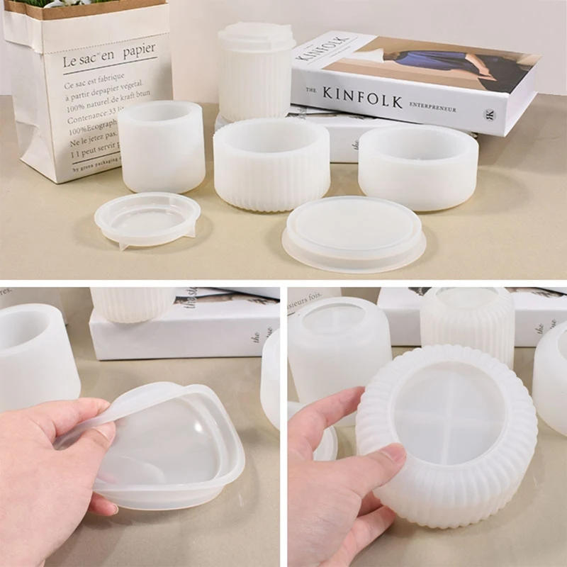 Description Picture 4 of itemSilicone Mould Candle Holder With Lid Candle Jar Cement Plaster Mini Flower Pot Mold DIY Concrete Wax Box Mould Home Crafts