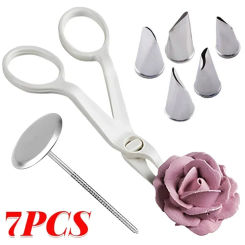 Flower Scissor Cake Tray Tulips Rose Nozzle Nail Decor Lifter Fondant Cream Decorating Dessert Shop Bakeware Kitchen Baking Tool