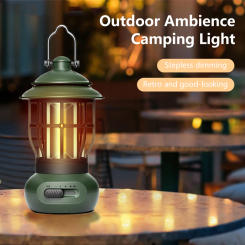Outdoor LED Camping Light Retro Rechargeable Tent Lamp Stepless Dimming COB Atmosphere Light for Camping Hiking Fishing Light