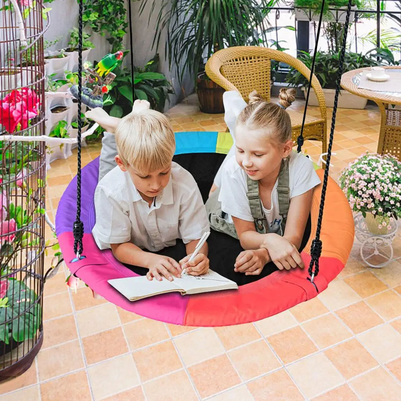 Description Picture 3 of itemTree Swing For Kids Outdoor Round Swing With Adjustable Multi-Strand Ropes Height Adjustable 40 Inch Outdoor Children Swing