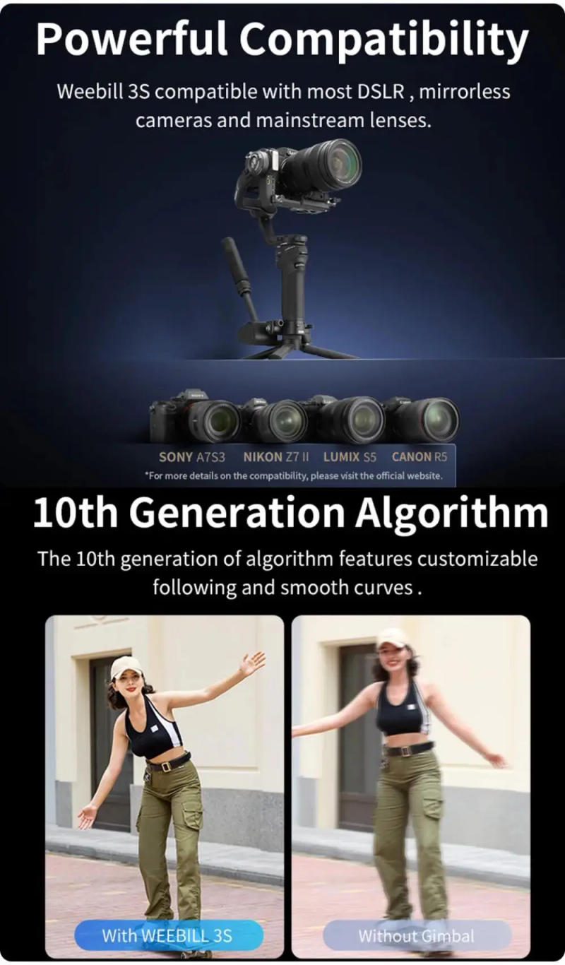 Description Picture 6 of itemZHIYUN Weebill 3S Camera Gimbal Stabilizer 3-Axis Handheld for DSLR Mirrorless Cameras for Sony Canon Panasonic Nikon