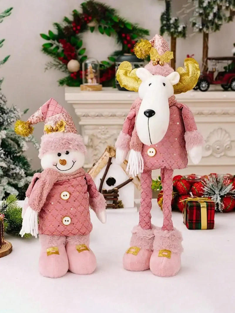 Description Picture 5 of item2024 Christmas Pink Santa Claus Snowman Reindeer Telescopic Doll Merry Christmas Decorations For Home Xmas Ornaments