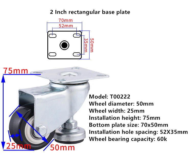 Description Picture 4 of item1 Pc 1.5"/2"/2.5"/3"/4" Horizontally Adjustable Casters Universal Wheels with Foot Cups Horizontally Adjustable Casters PVC