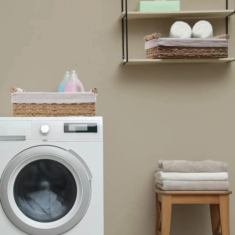 Description Picture 6 of item2pcs Hand woven Rattan Storage Basket With Cotton Lining Hotel Tray Towel Basket Storage Bread Fruit Cake Platter With handle