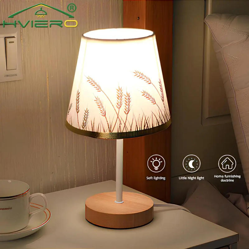 Description Picture 3 of itemSolid Wood Cloth Desk Lamps Led Decorative Bedroom Living Room Study Simple Creative Remote Control Atmosphere Small Night Light
