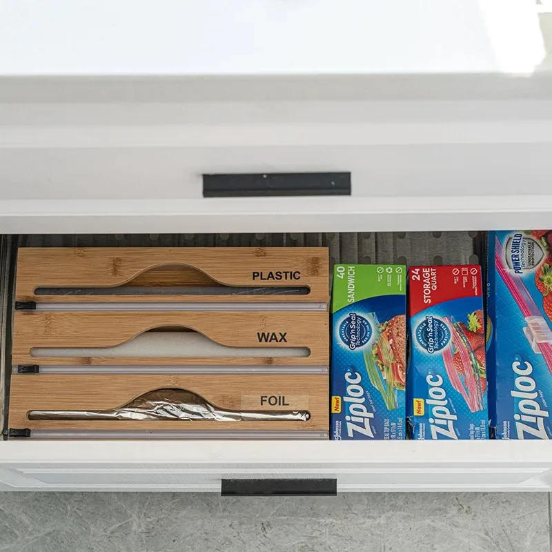 Description Picture 4 of item3 in 1 Wrap Organizer With Cutter For ALuminum Foil Wax Paper And Cling Wrap Plastic Wrap Organizer Wrap Dispenser With Cutter