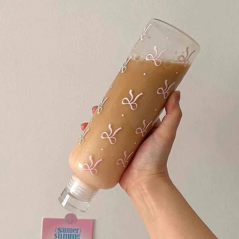 Description Picture 6 of itemKawaii Bow Plastic Water Bottle With Time Scale Transparent Water Cup Outdoor Sports School Drinking Water Bottle