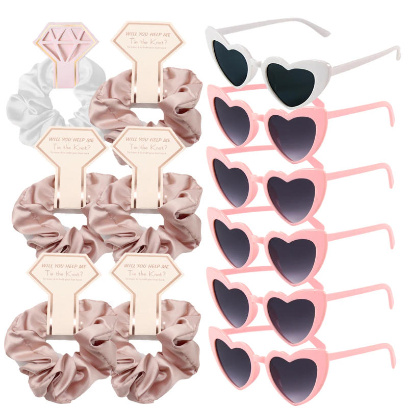 Description Picture 5 of item12/6pcs Wedding Bridesmaid Gifts Bridesmaid Hair Ties Scrunchies Heart Shaped Sunglasses Bachelorette Hen Party Bridal Favors