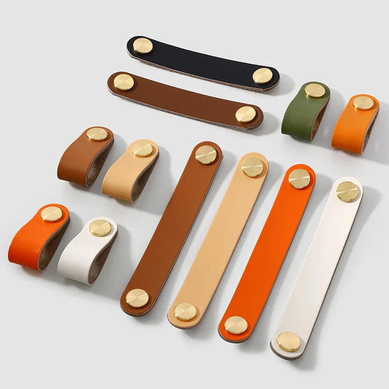 Description Picture 3 of item1pcs Leather Handle Brass Cabinet Pulls Set with Colored Finish for Storage Boxes and Dresser Drawers Furniture Knob
