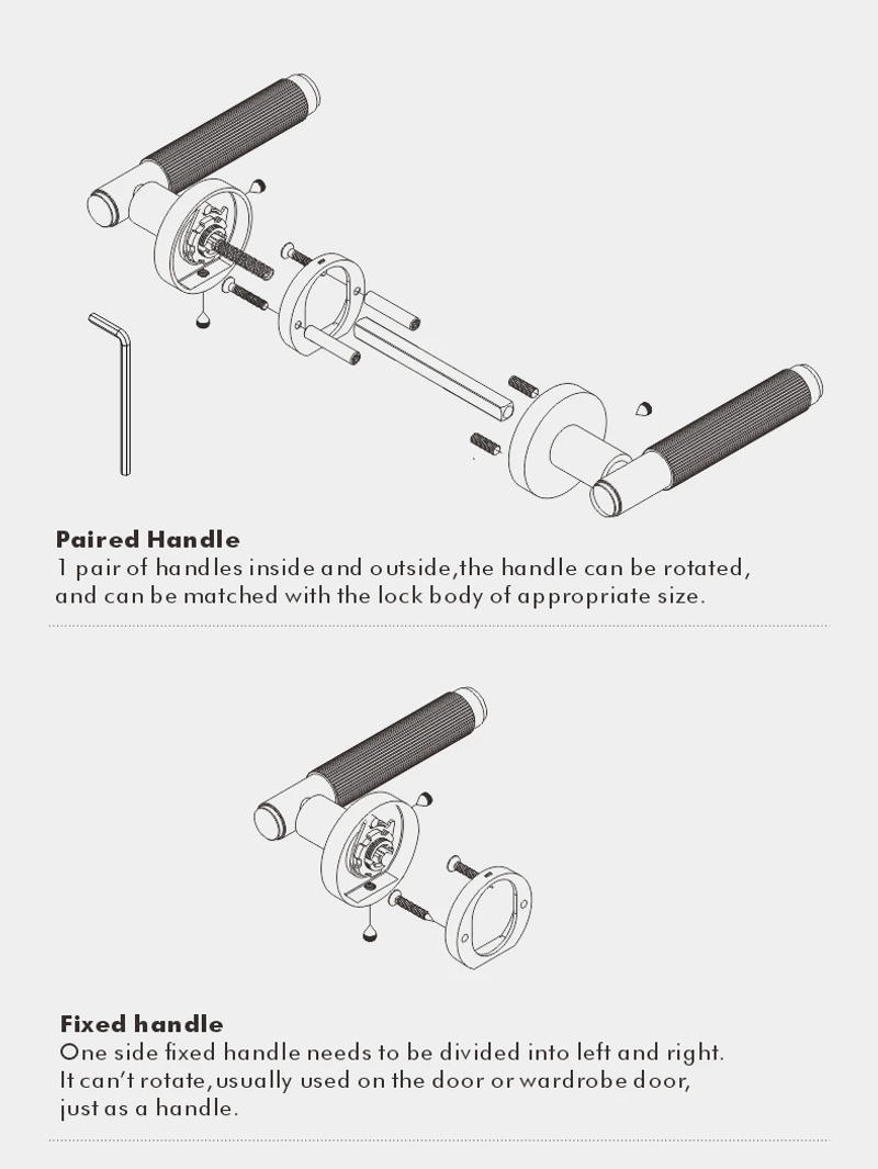 Description Picture 5 of itemDOOROOM US Standard For 2-1/8" Hole Brass Knurled Lever Privacy Door Lock Passage Set Round Rose 65mm Dummy Closet Handle