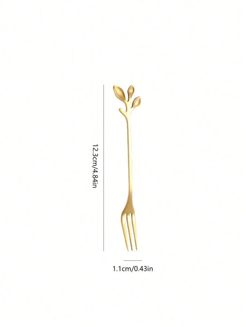 Description Picture 2 of item2/4/6/12pcs Stainless steel dessert fork, fruit fork, leaf handle design, suitable for home, afternoon tea, cafe