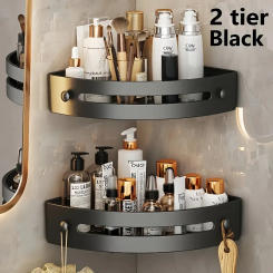 2-Pack Plastic Corner Shower Shelf Adhesive Wall Mounted Bathroom Organizer for Kitchen Restroom Storage Rack