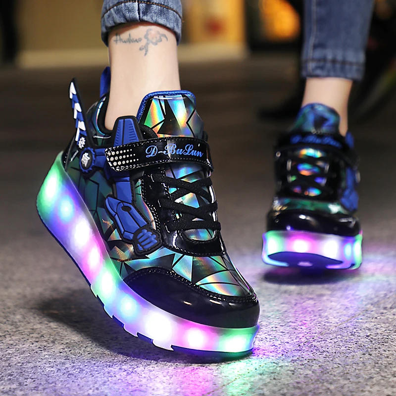Description Picture 3 of itemChildren's Skate Shoes with LED Lights Roller Skates USB Charging Luxury Designer Sports Casual Training Sneakers for Kids