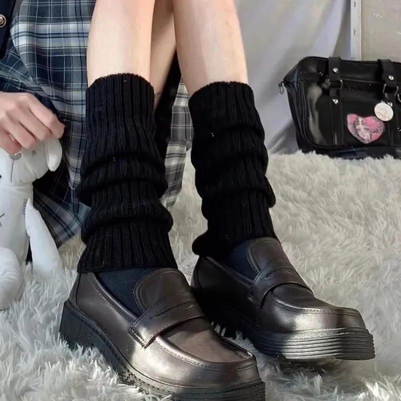Description Picture 3 of item40/50/70cm Lolita Leg Warmers Socks Female Knitted Warm Foot Cover White Black Warmer Lady Autumn Winter Crochet Sock Boot Cuffs