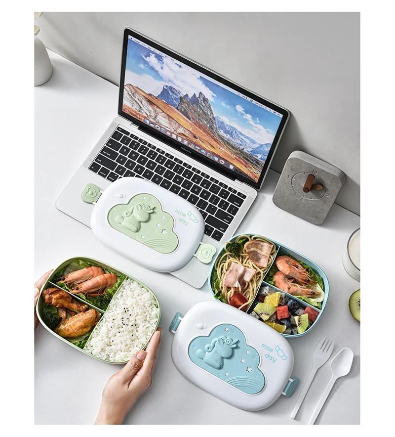 Description Picture 6 of itemUnicorn Lunch Box With Compartments Leakproof Portable Food Storage Container For Kids Girls School Tuppers Food Toppers