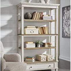 Realyn French Country 75" Bookcase with Drawer, Chipped White