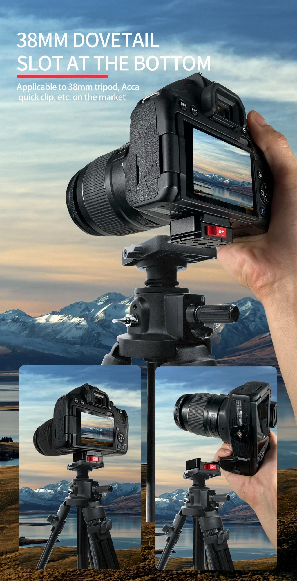 Description Picture 5 of itemQuick Release Clamp Plate V-Lock Mount Anti-shake Clamp 1/4" Screw for 38mm Tripod Head Field Monitor LED Light Camera Accessory