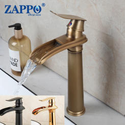 ZAPPO Antique Brass Bathroom Vessel Sink Faucet Waterfall Bathroom Faucets Solid Brass Lavatory Vanity Faucet Black Mixer Tap