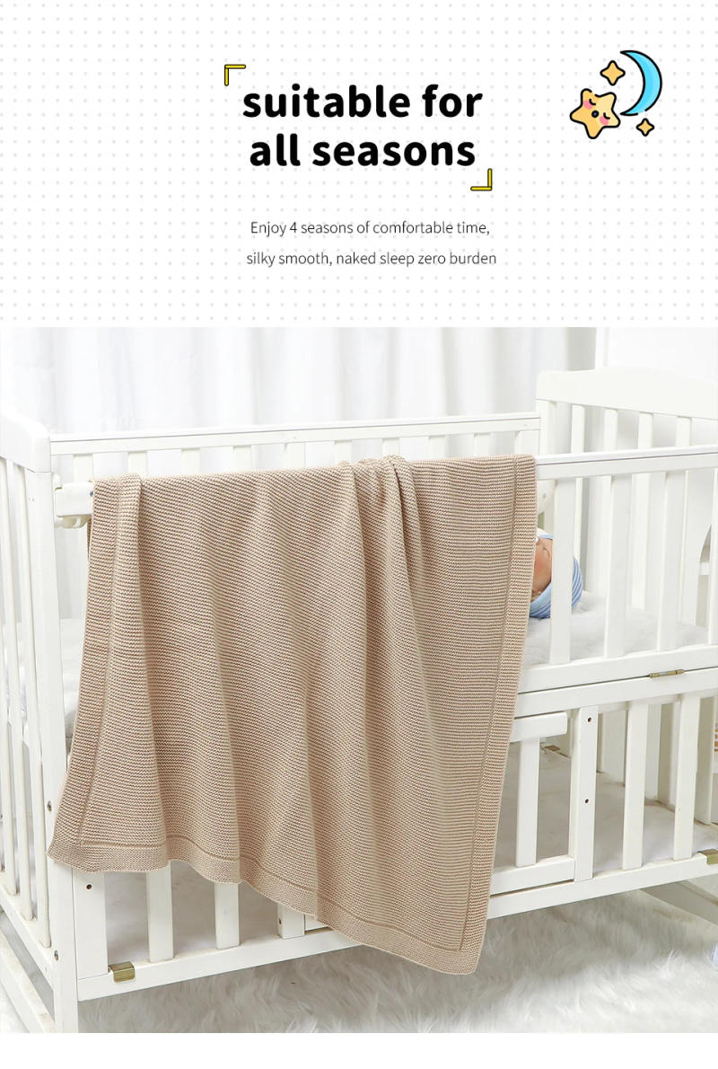 Description Picture 3 of itemCotton Baby Blankets Knitted 100*80cm Solid Color Quilts for Newborn Boy Girl Stroller Bedding Swaddle Wrap Portable All Seasons
