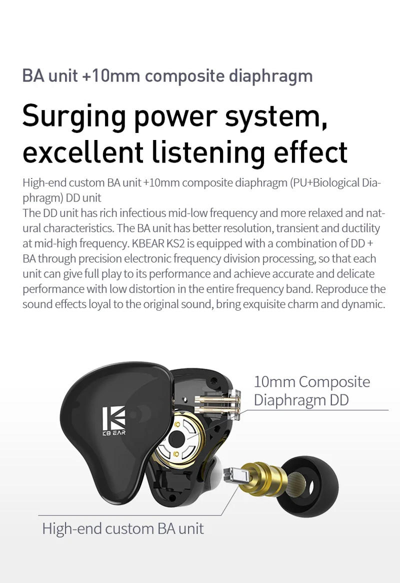 Description Picture 6 of itemKBEAR KS2 Hybrid DD+BA In Ear Monitor Headset KBEAR KS1 Lark Aurora ks2 Headphone HiFi Earphone Wired Earbuds Sports Gaming IEMs